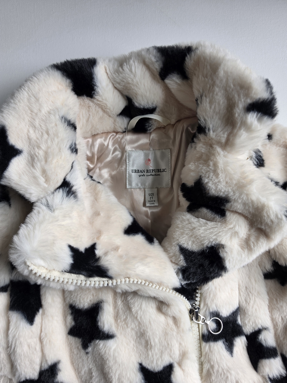 Urban Republic Star Print Faux Fur Jacket Cream and Black